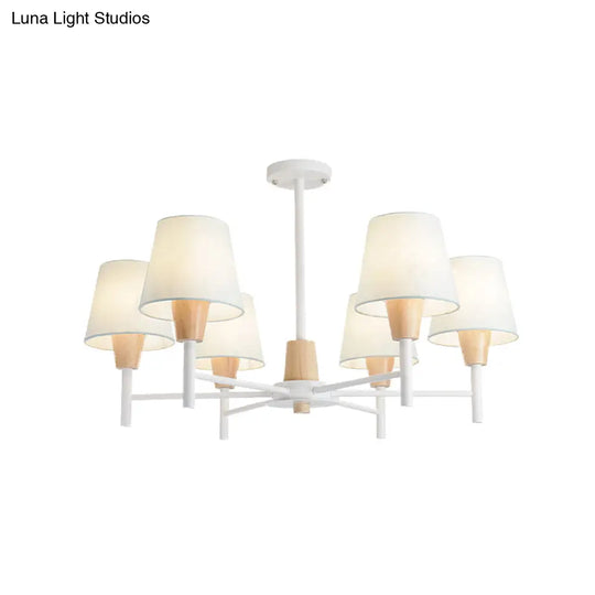 Nordic 6 - Light White - Wood Chandelier With Fabric Lampshade