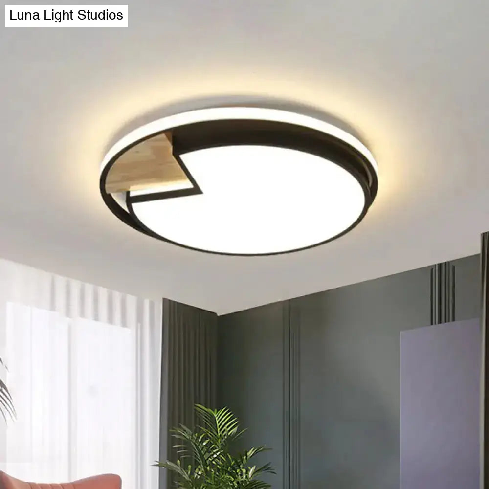 Nordic Acrylic Black-Wood Led Flushmount Ceiling Light With Circular Sector Cutouts - White/3 Color