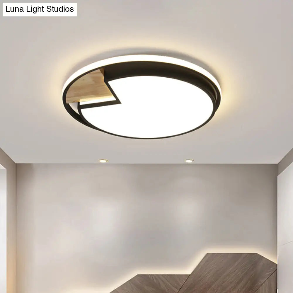 Nordic Acrylic Black - Wood Led Flushmount Ceiling Light With Circular Sector Cutouts - White/3