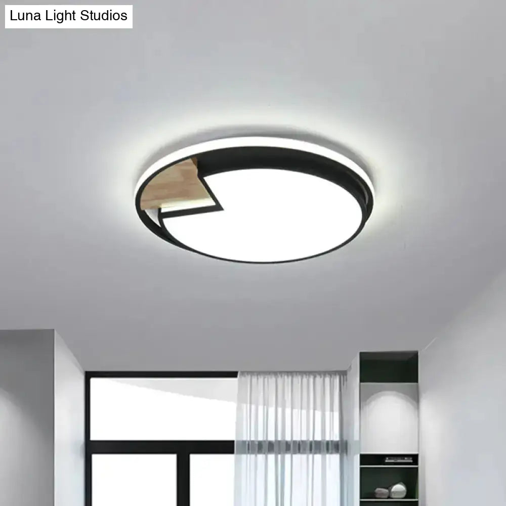 Nordic Acrylic Black-Wood Led Flushmount Ceiling Light With Circular Sector Cutouts - White/3 Color