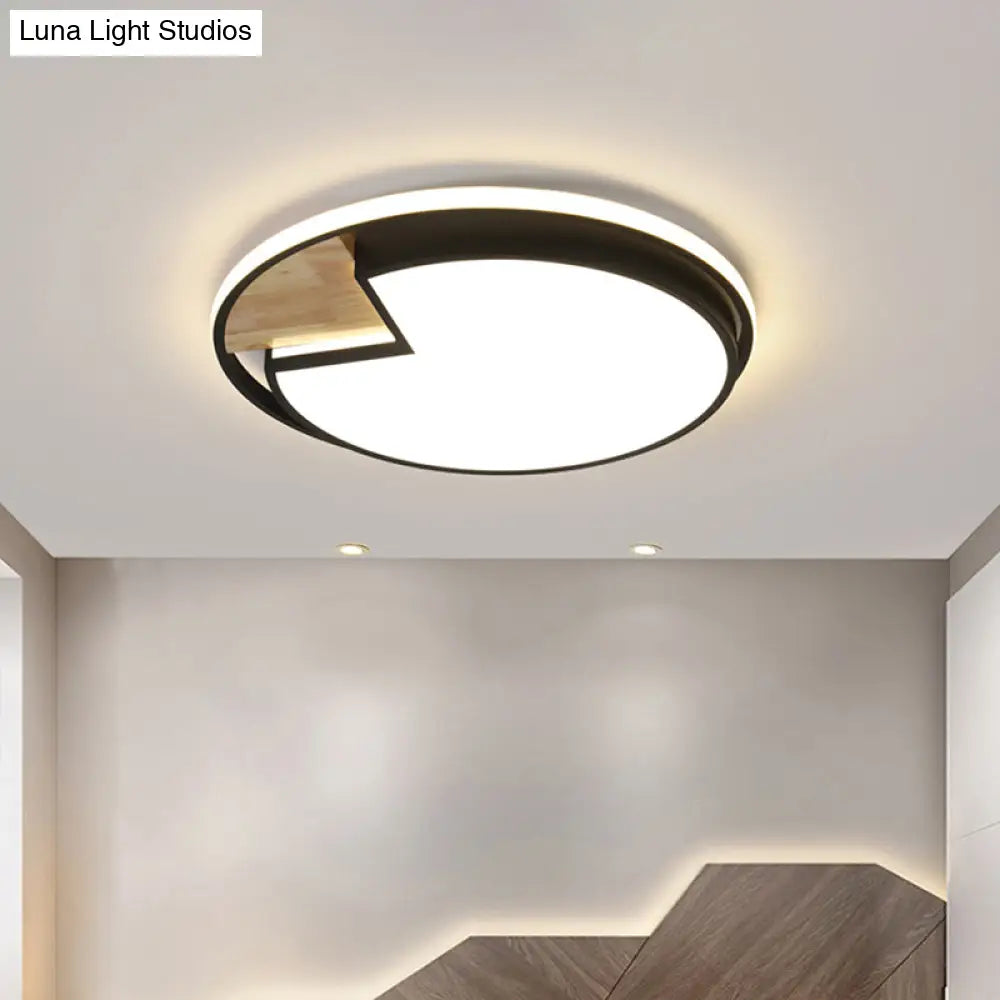 Nordic Acrylic Black-Wood Led Flushmount Ceiling Light With Circular Sector Cutouts - White/3 Color