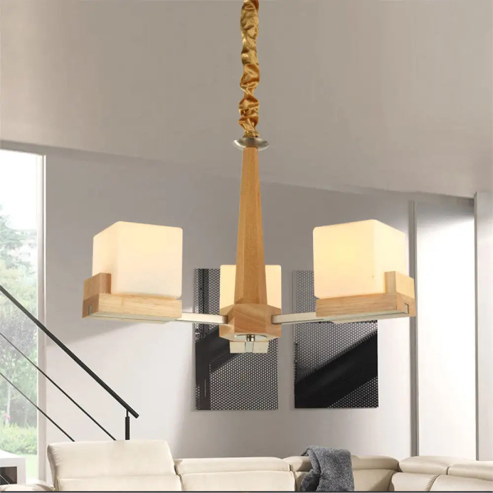 Nordic Acrylic Chandelier Pendant Lamp With Wood Chain Hang/Flushmount For Dining Room - 3/5/8