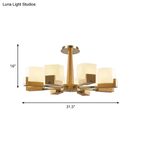 Nordic Acrylic Chandelier Pendant Lamp With Wood Chain Hang/Flushmount For Dining Room - 3/5/8 Heads