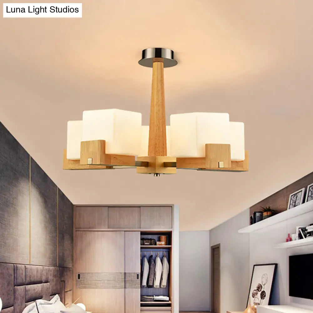 Nordic Acrylic Chandelier - Cubic 3/5/8-Head Pendant Lamp For Dining Room Wood Chain-Hang/Flushmount