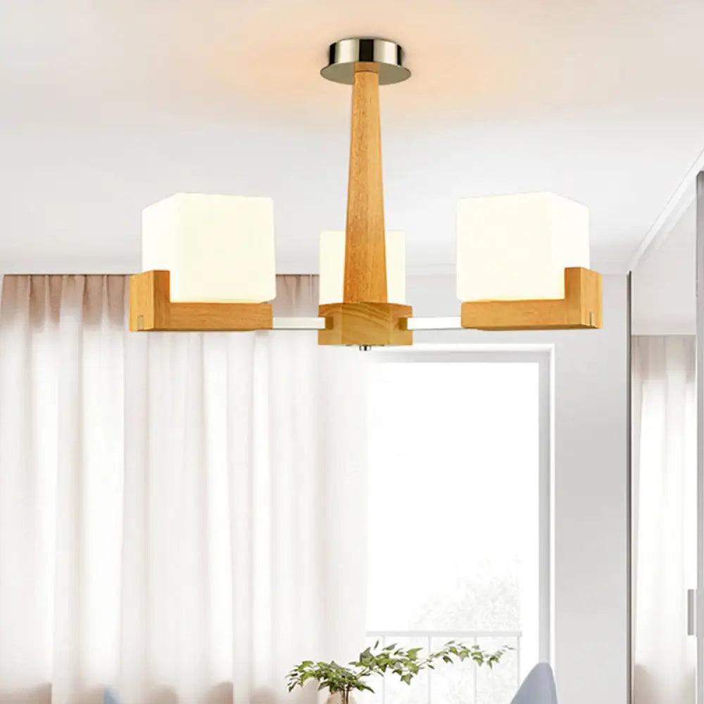 Nordic Acrylic Chandelier Pendant Lamp With Wood Chain Hang/Flushmount For Dining Room - 3/5/8