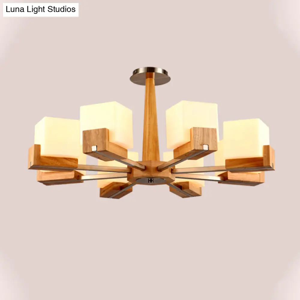 Nordic Acrylic Chandelier Pendant Lamp With Wood Chain Hang/Flushmount For Dining Room - 3/5/8 Heads