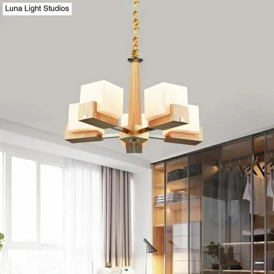 Nordic Acrylic Chandelier - Cubic 3/5/8-Head Pendant Lamp For Dining Room Wood Chain-Hang/Flushmount