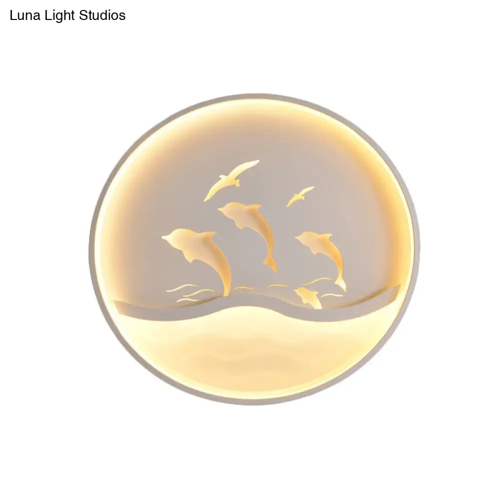 Nordic Acrylic Children’s Bedroom Led Ceiling Light - Dolphin Adventure Circle With Flush Mount