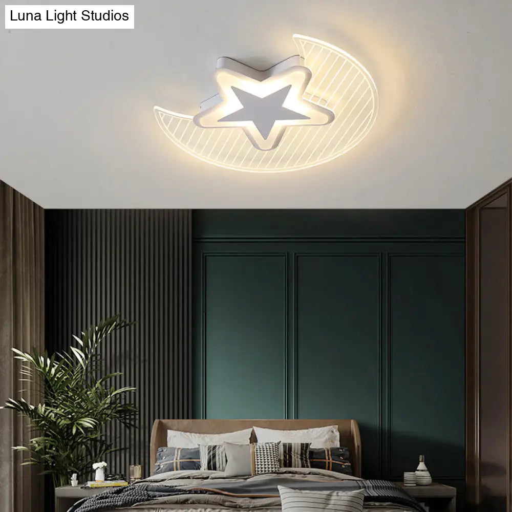Nordic Acrylic Crescent And Star Led Flush Light Ceiling Fixture For Bedroom