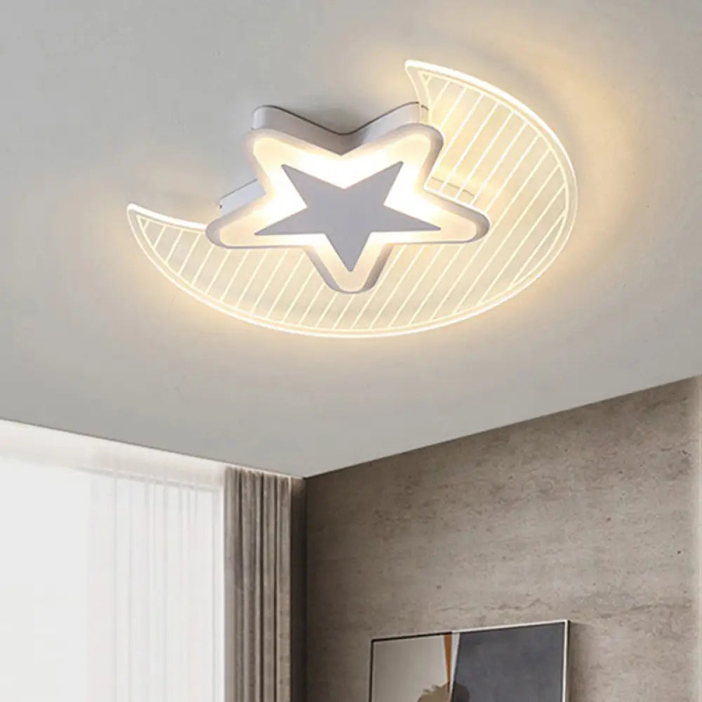 Nordic Acrylic Crescent And Star Led Flush Light Ceiling Fixture For Bedroom White / 16.5’ Warm