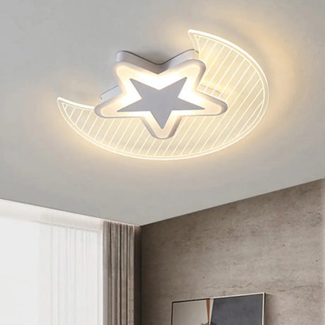 Nordic Acrylic Crescent And Star Led Flush Light Ceiling Fixture For Bedroom White / 20.5’ Third