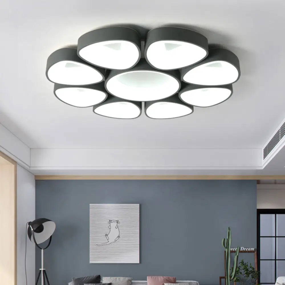 Nordic Acrylic Floral Flush Light In Warm/White Led - Grey/White Ceiling Mount Fixture Grey / Warm