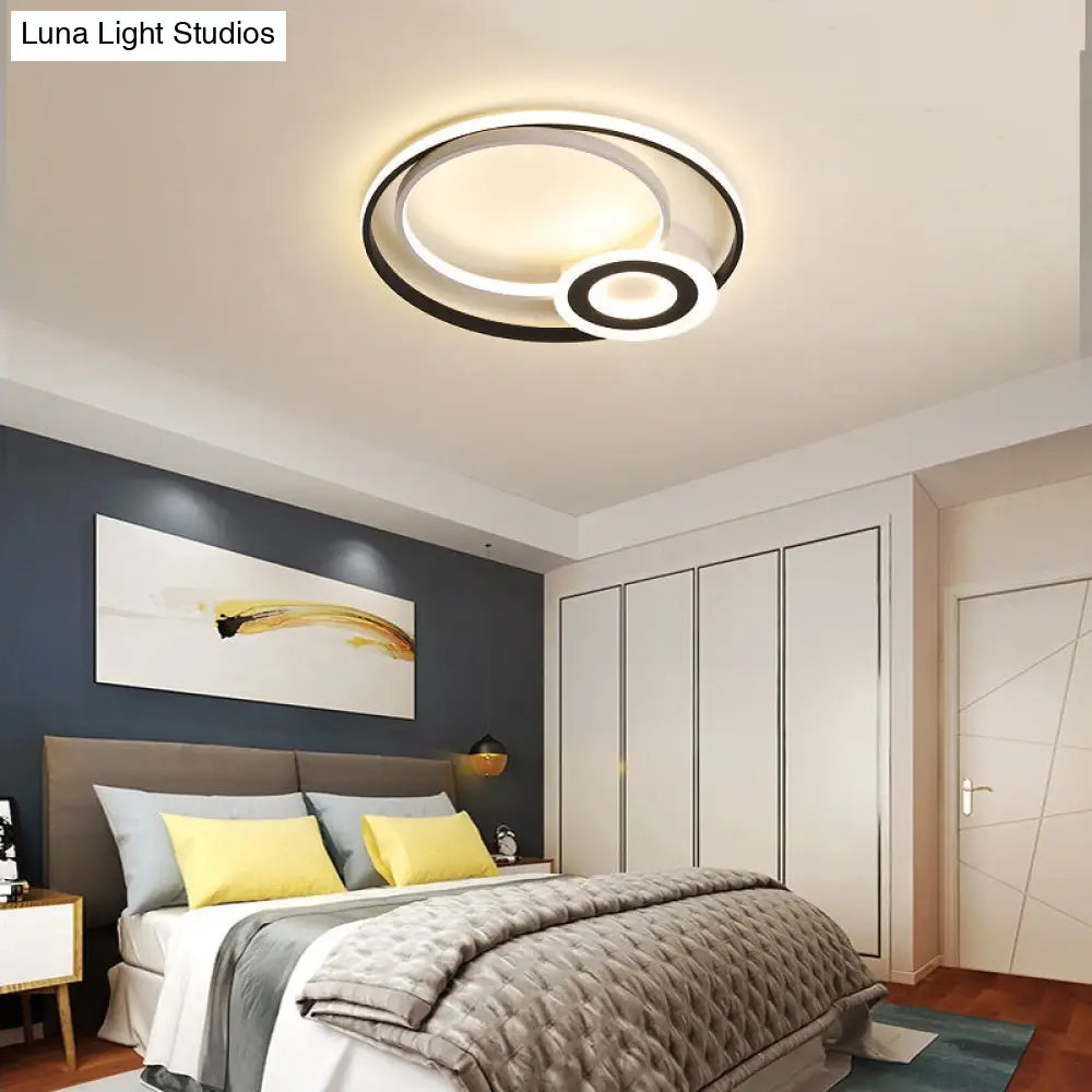 Nordic Acrylic Flush Mount Led Ceiling Fixture - Multi Rings Black/White 16/19.5/23.5 Dia For