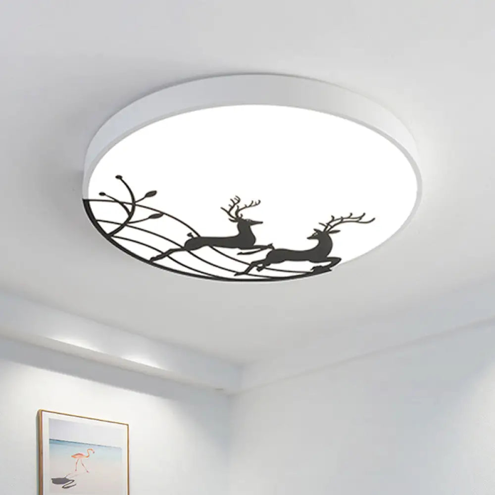 Nordic Acrylic Flush Mount Led Ceiling Lamp For Bedroom - Elk Dance Pattern White/Black White