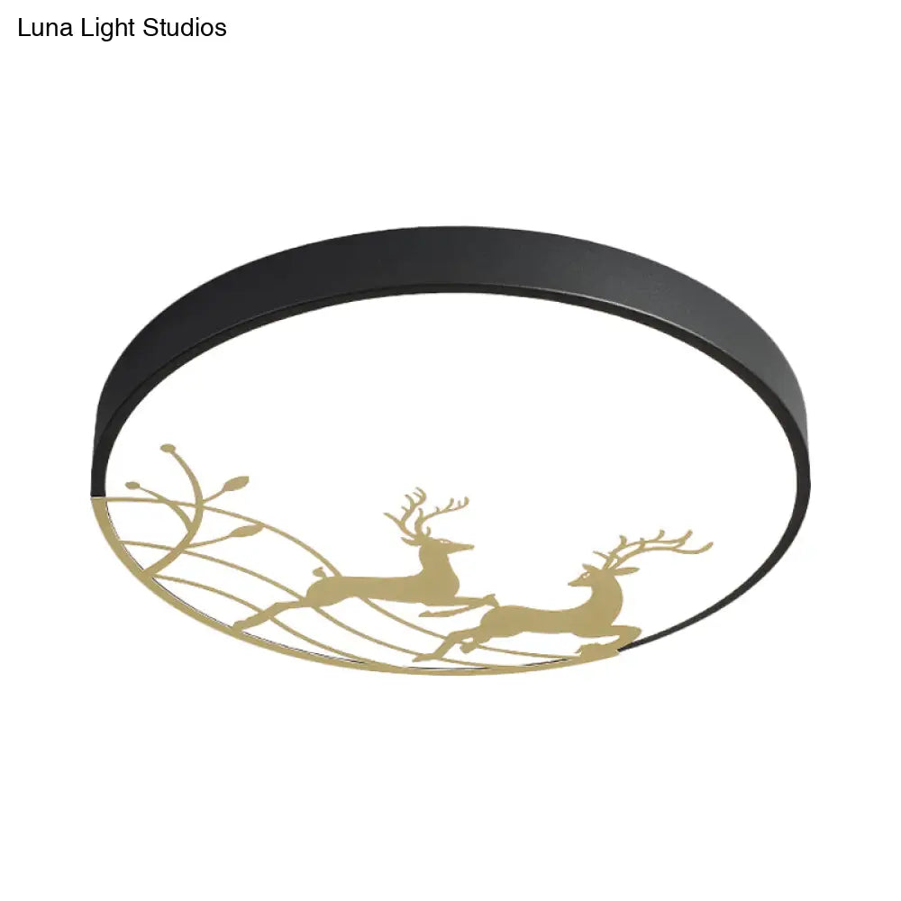 Nordic Acrylic Flush Mount Led Ceiling Lamp For Bedroom - Elk Dance Pattern White/Black