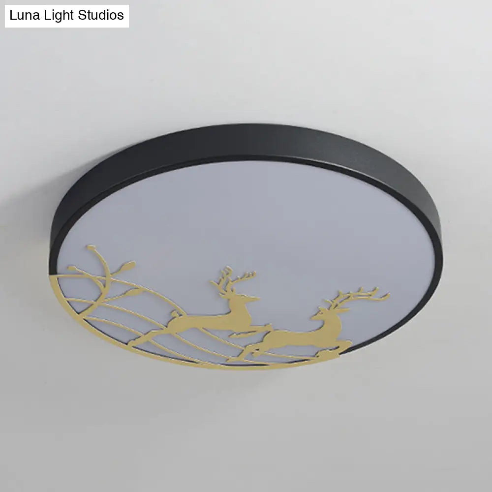 Nordic Acrylic Flush Mount Led Ceiling Lamp For Bedroom - Elk Dance Pattern White/Black