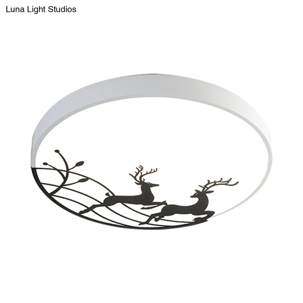 Nordic Acrylic Flush Mount Led Ceiling Lamp For Bedroom - Elk Dance Pattern White/Black