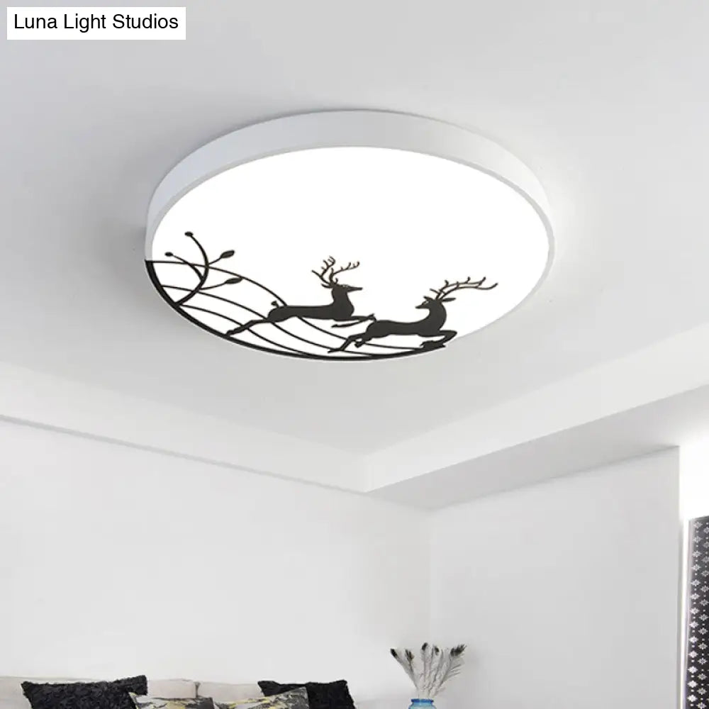 Nordic Acrylic Flush Mount Led Ceiling Lamp For Bedroom - Elk Dance Pattern White/Black