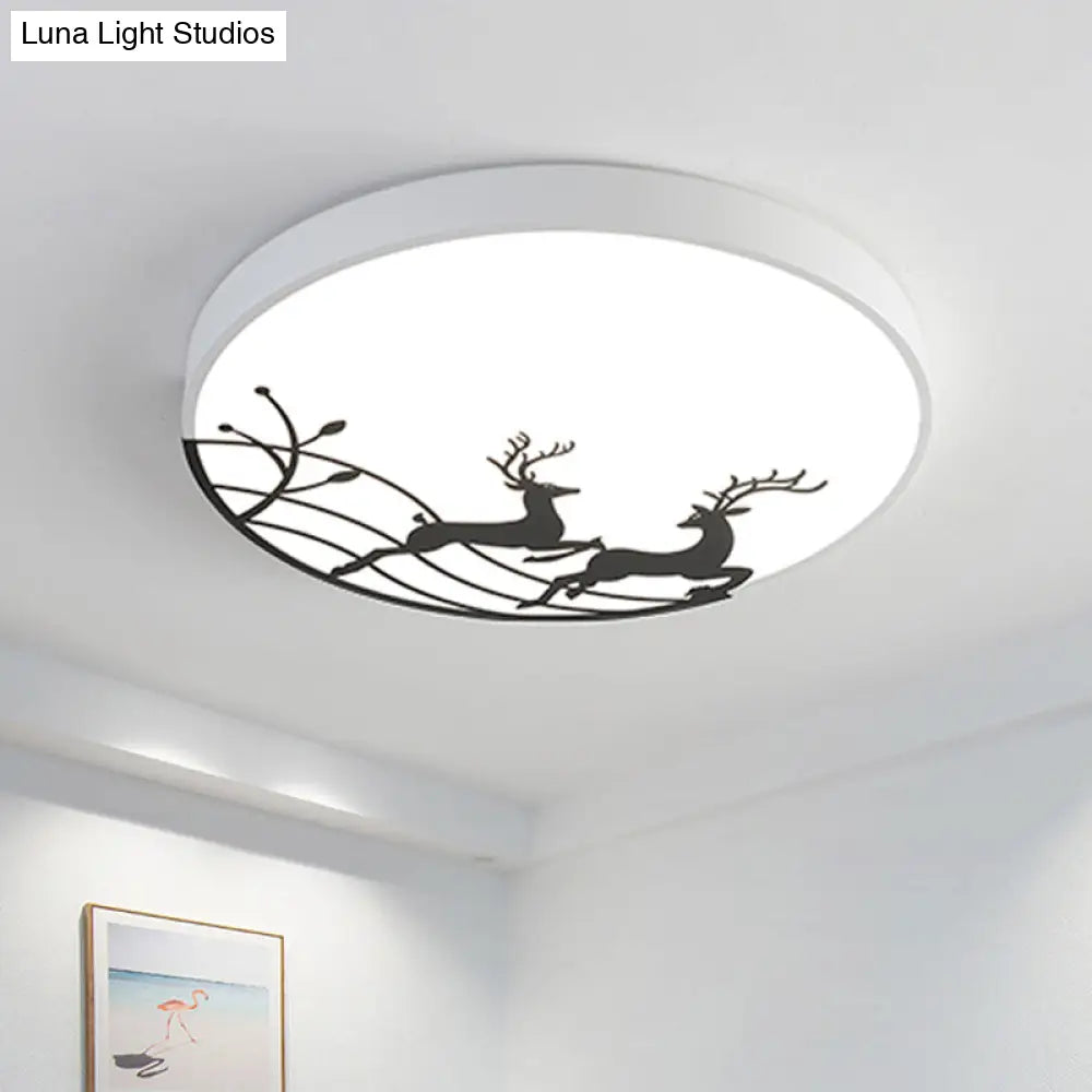 Nordic Acrylic Flush Mount Led Ceiling Lamp For Bedroom - Elk Dance Pattern White/Black White