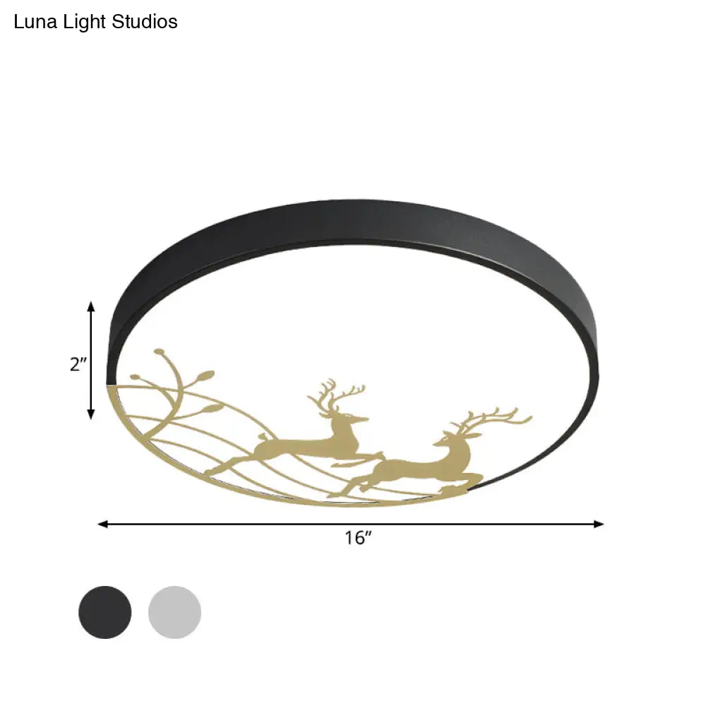 Nordic Acrylic Flush Mount Led Ceiling Lamp For Bedroom - Elk Dance Pattern White/Black