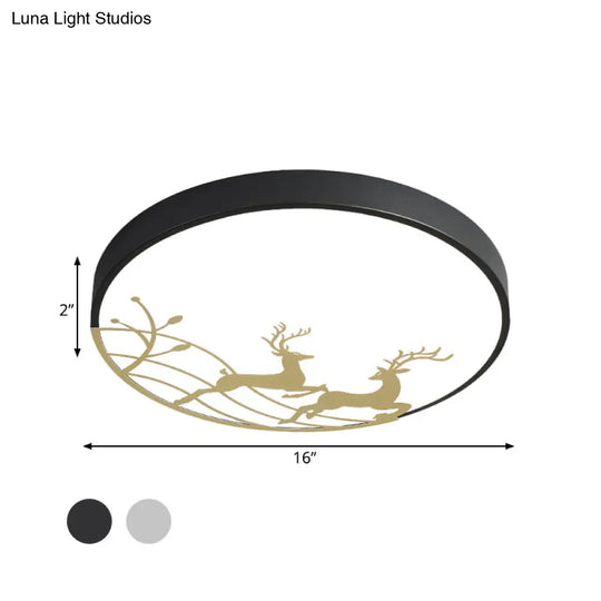 Nordic Acrylic Flush Mount Led Ceiling Lamp For Bedroom - Elk Dance Pattern White/Black