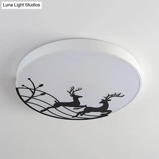 Nordic Acrylic Flush Mount Led Ceiling Lamp For Bedroom - Elk Dance Pattern White/Black