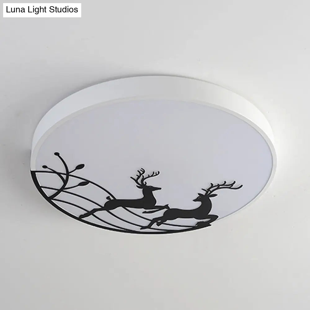 Nordic Acrylic Flush Mount Led Ceiling Lamp For Bedroom - Elk Dance Pattern White/Black