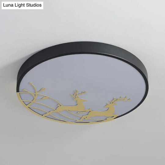 Nordic Acrylic Flush Mount Led Ceiling Lamp For Bedroom - Elk Dance Pattern White/Black