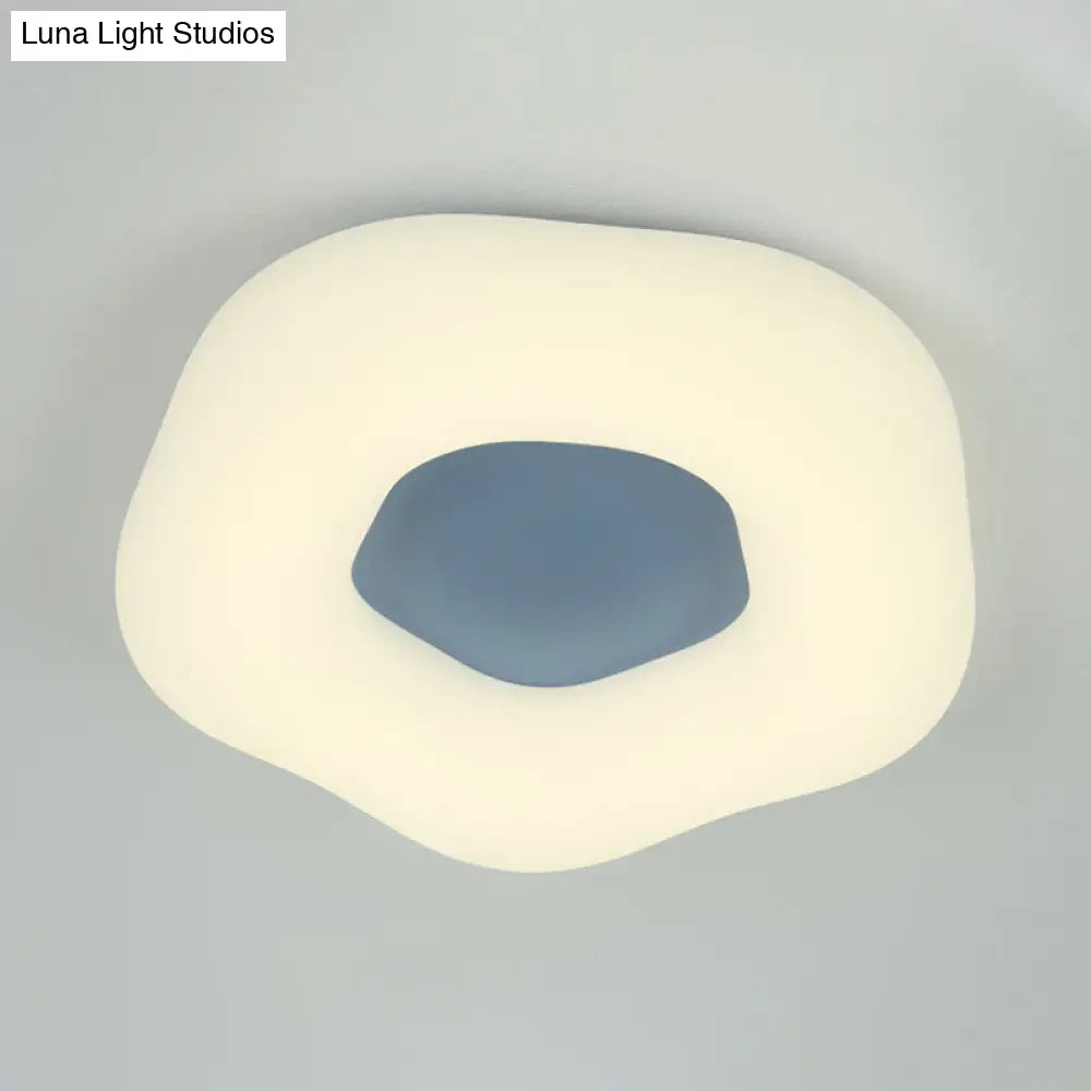 Nordic Acrylic Led Doughnut Flushmount Light For Kids’ Bedroom In White/Blue/Pink