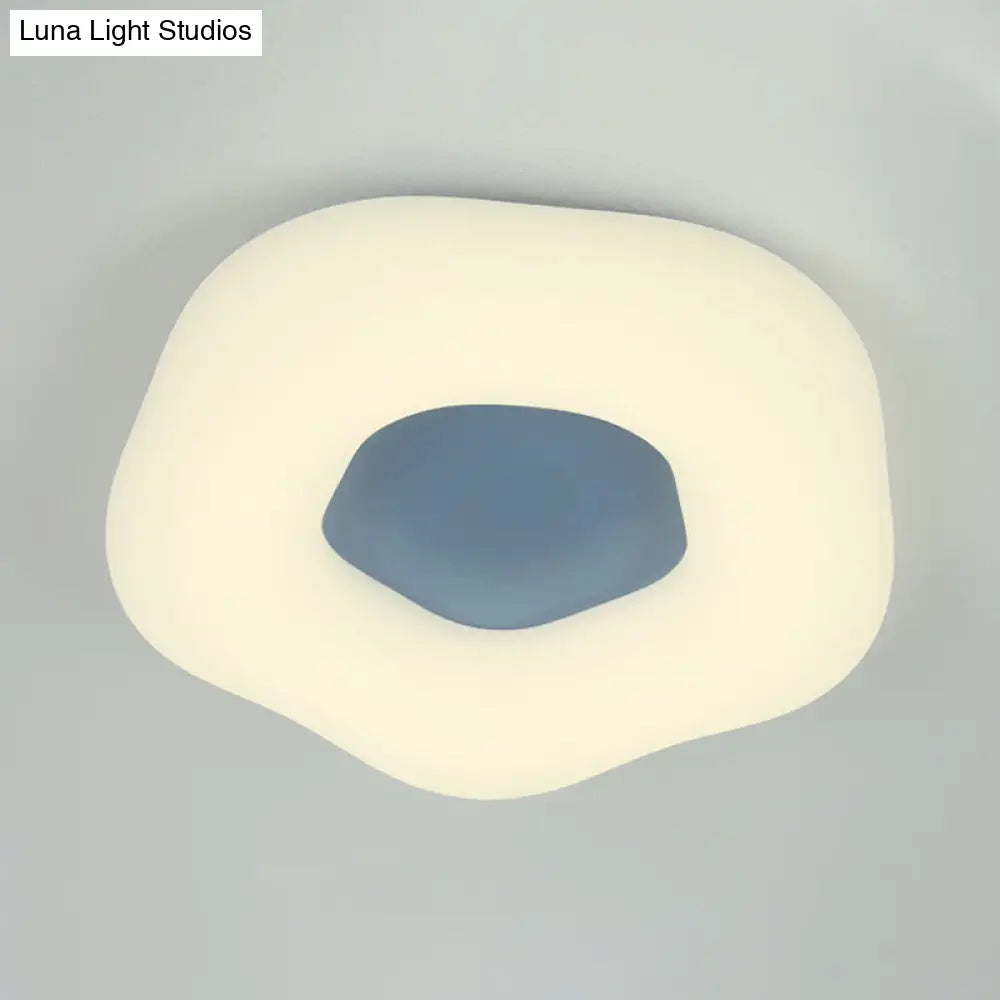 Nordic Acrylic Led Doughnut Flushmount Light For Kids Bedroom In White/Blue/Pink