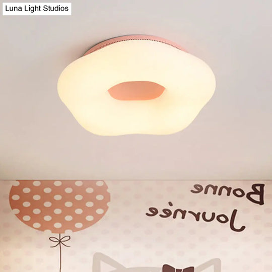 Nordic Acrylic Led Doughnut Flushmount Light For Kids Bedroom In White/Blue/Pink Pink