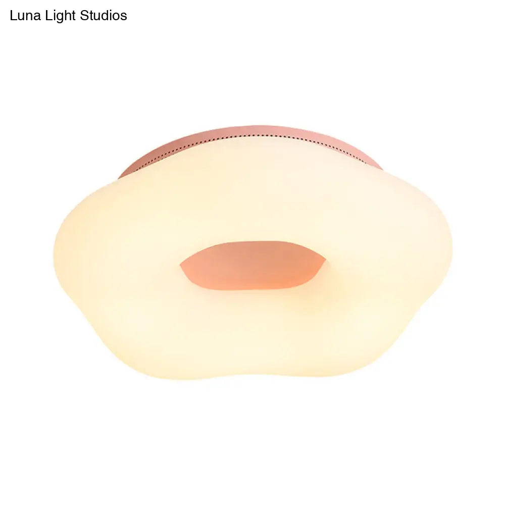 Nordic Acrylic Led Doughnut Flushmount Light For Kids Bedroom In White/Blue/Pink