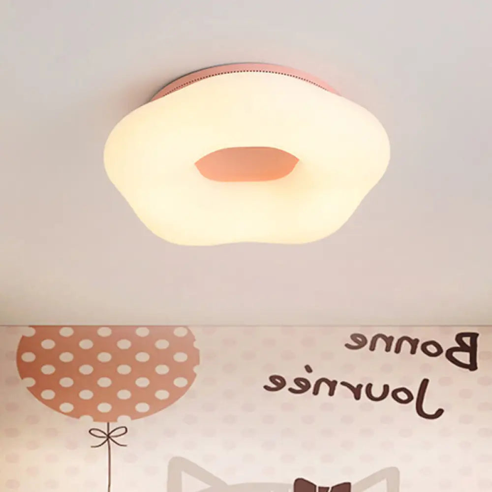 Nordic Acrylic Led Doughnut Flushmount Light For Kids’ Bedroom In White/Blue/Pink Pink