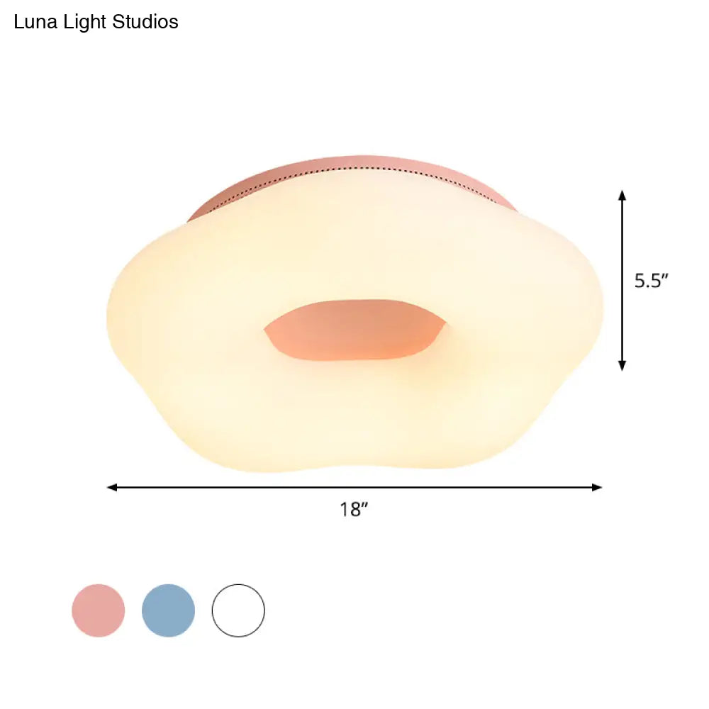 Nordic Acrylic Led Doughnut Flushmount Light For Kids’ Bedroom In White/Blue/Pink