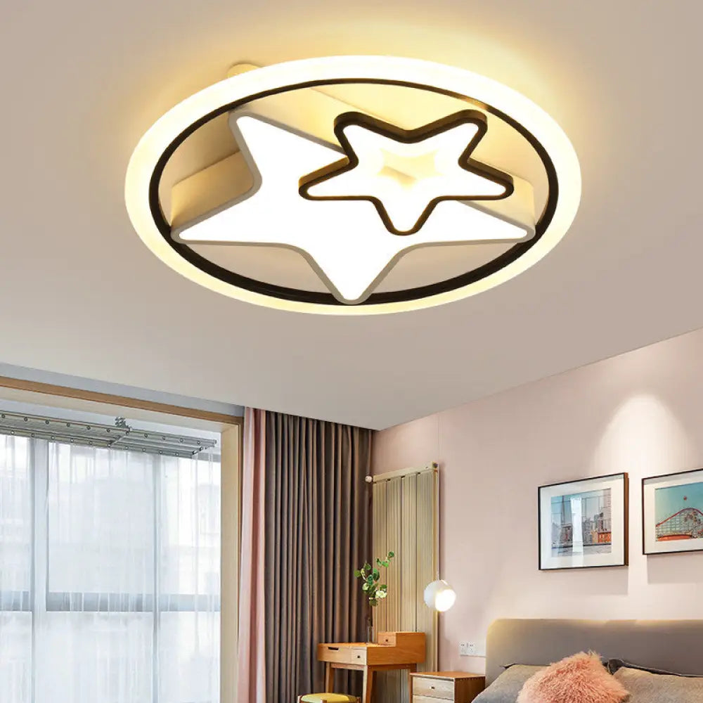 Nordic Acrylic Led Dual Star Flush Lighting For Bedroom Ceiling - White/Black Black - White