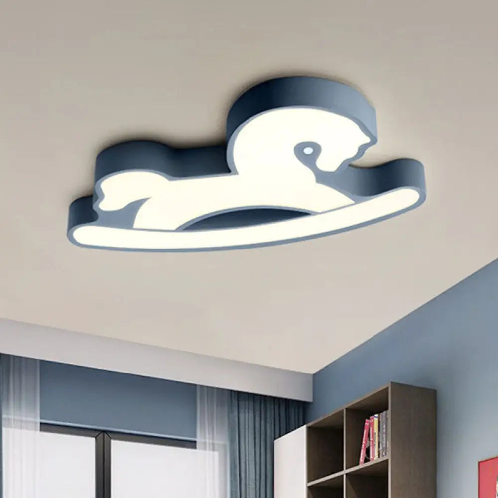 Nordic Acrylic Led Flush Ceiling Light For Children’s Bedroom - Pink/Blue Horse Design Blue