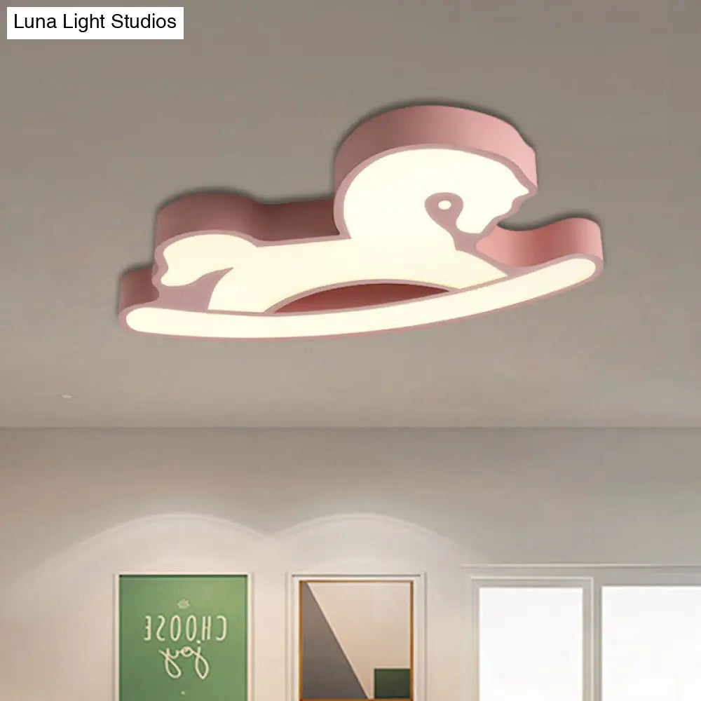 Nordic Acrylic Led Flush Ceiling Light For Children’s Bedroom - Pink/Blue Horse Design