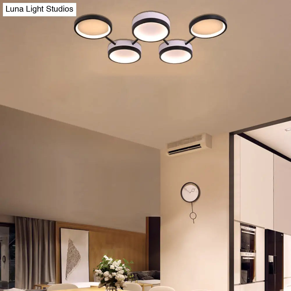 Nordic Acrylic Led Flush Light: Black Molecular Design 4/5 Light Options Warm/White Ideal For