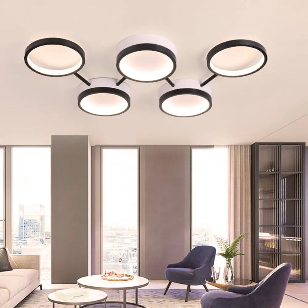 Nordic Acrylic Led Flush Light: Black Molecular Design 4/5 Light Options Warm/White Ideal For