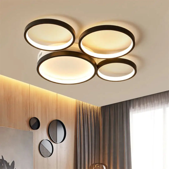 Nordic Acrylic Led Flush Mount Ceiling Light - Black Lamp For Bedroom / 19’