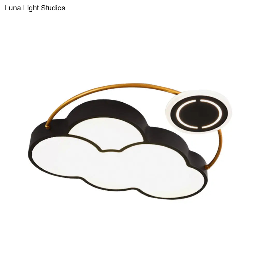 Nordic Acrylic Led Flush Mount With Cloud Sun And Moon Design In Black/Gold For Bedroom Lighting