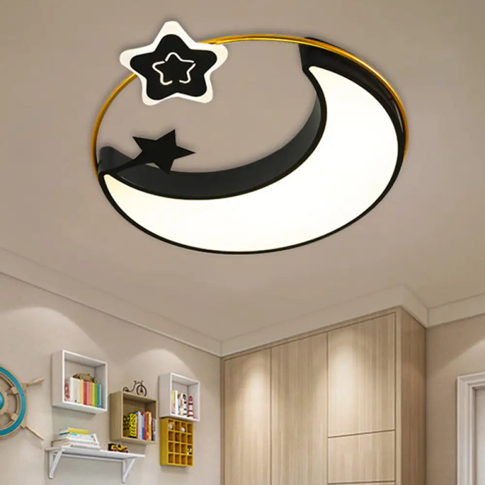 Nordic Acrylic Led Flush Mount With Cloud Sun And Moon Design In Black/Gold For Bedroom Lighting