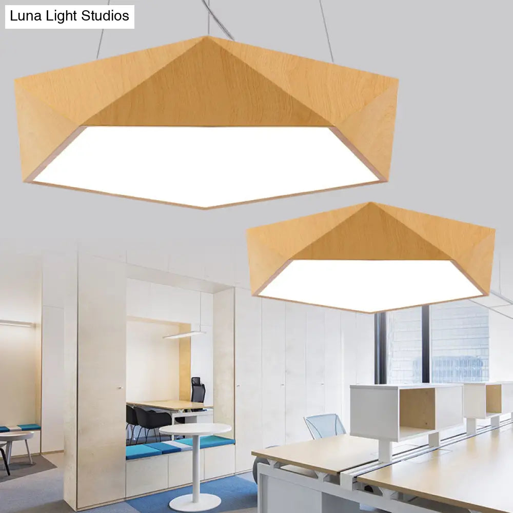 Nordic Acrylic Led Pendant Chandelier In Light Wood - Office Ceiling