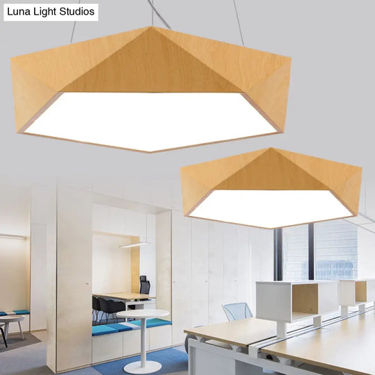 Nordic Acrylic Led Pendant Chandelier In Light Wood - Office Ceiling