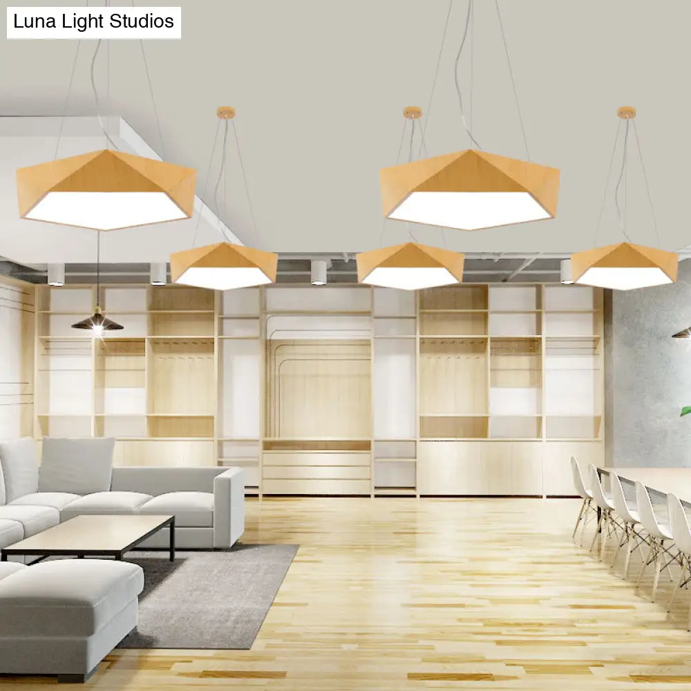 Nordic Acrylic Led Pendant Chandelier In Light Wood - Office Ceiling