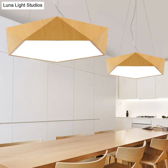 Nordic Acrylic Led Pendant Chandelier In Light Wood - Office Ceiling