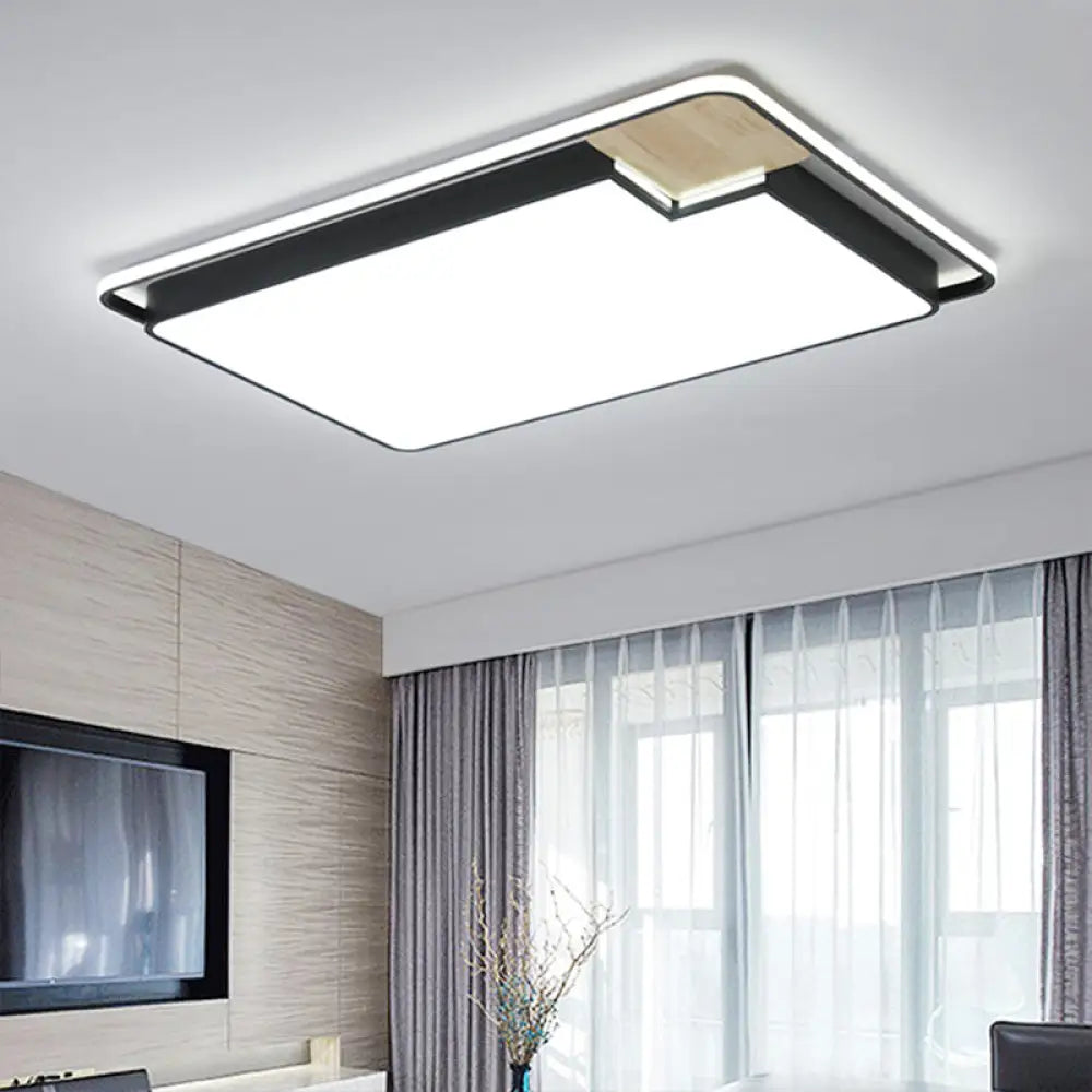 Nordic Acrylic Lounge Led Flush Mount Ceiling Light In Black - Wood Rectangular Splicing Surface