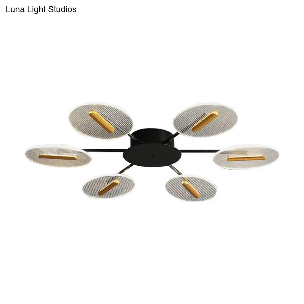 Nordic Acrylic Oval Semi Flush Light With Adjustable Shade - 6 Lights Black Mount