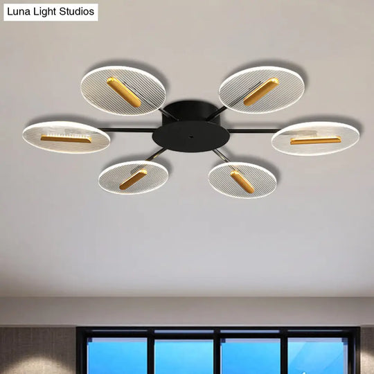 Nordic Acrylic Oval Semi Flush Light With Adjustable Shade - 6 Lights Black Mount