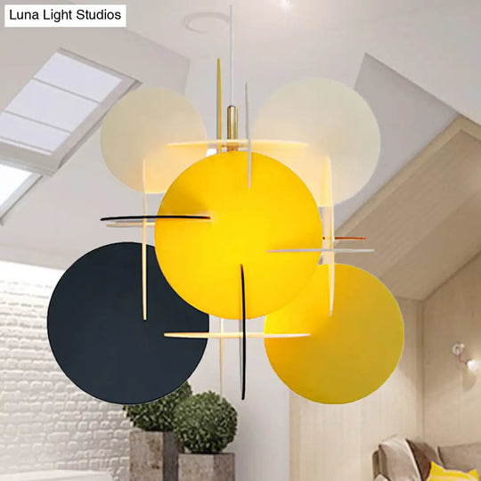 Modern Nordic Pendant Light With Colorful Acrylic Shade And Disc Ceiling Fixture Yellow-Black